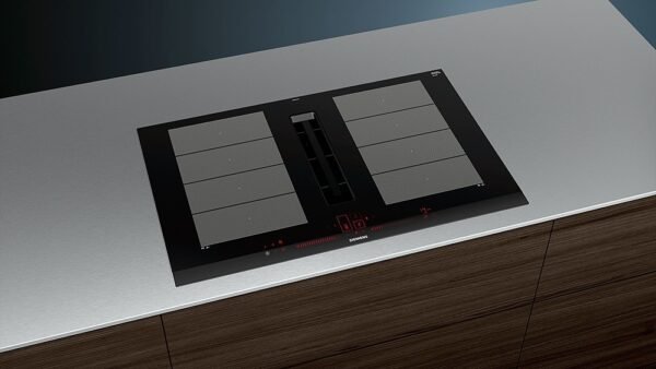 Siemens EX875LX67E Plaque à induction cm. 80 avec hotte intégrée de 622 m3/h – vitrocéramique noire