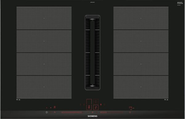 Siemens EX875LX67E Plaque à induction cm. 80 avec hotte intégrée de 622 m3/h – vitrocéramique noire