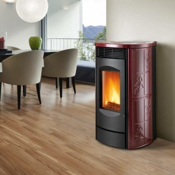Caminetti Montegrappa LH11V Evoca Xw Poêle à bois à air chaud ventilé 11 kw – revêtement majolique bordeaux brillant