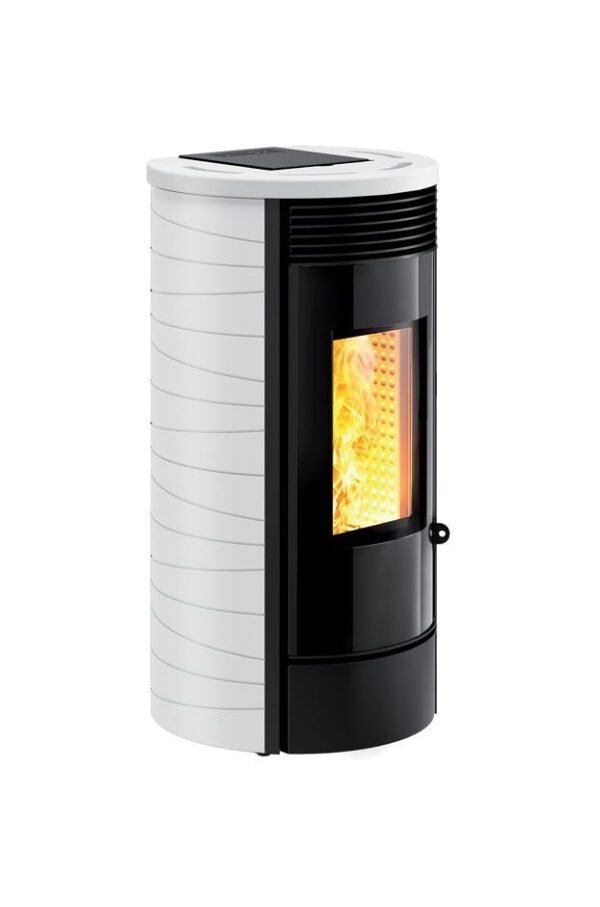 Caminetti Montegrappa NPS7 EVO Gassa Evo Poêle à granulés à air chaud avec ventilation smart 7 kw – revêtement en majolique blanc mat